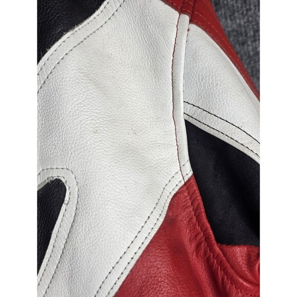 Joe Rocket Leather Motorcycle Jacket Mens 52 Red Black White Racing Armored - Picture 5 of 13